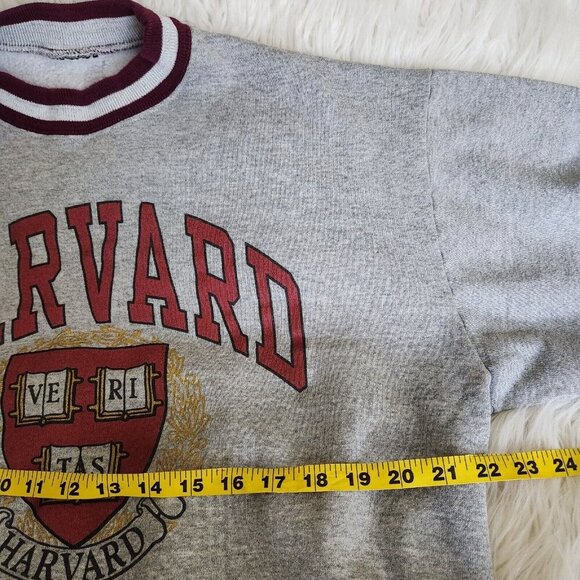 vtg HARVARD Sweatshirt Fleece Hoddie Knit Rib Waistband Cuff Neck bands Striped - Picture 4 of 13